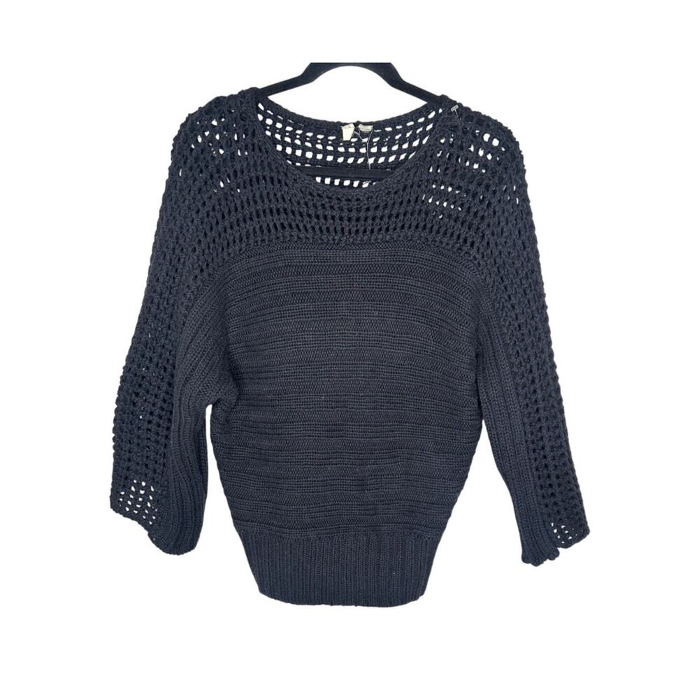 Anthropologie Moth Sweater Womens XS Black Silk Cotton Crochet Ribbed Dolman Top